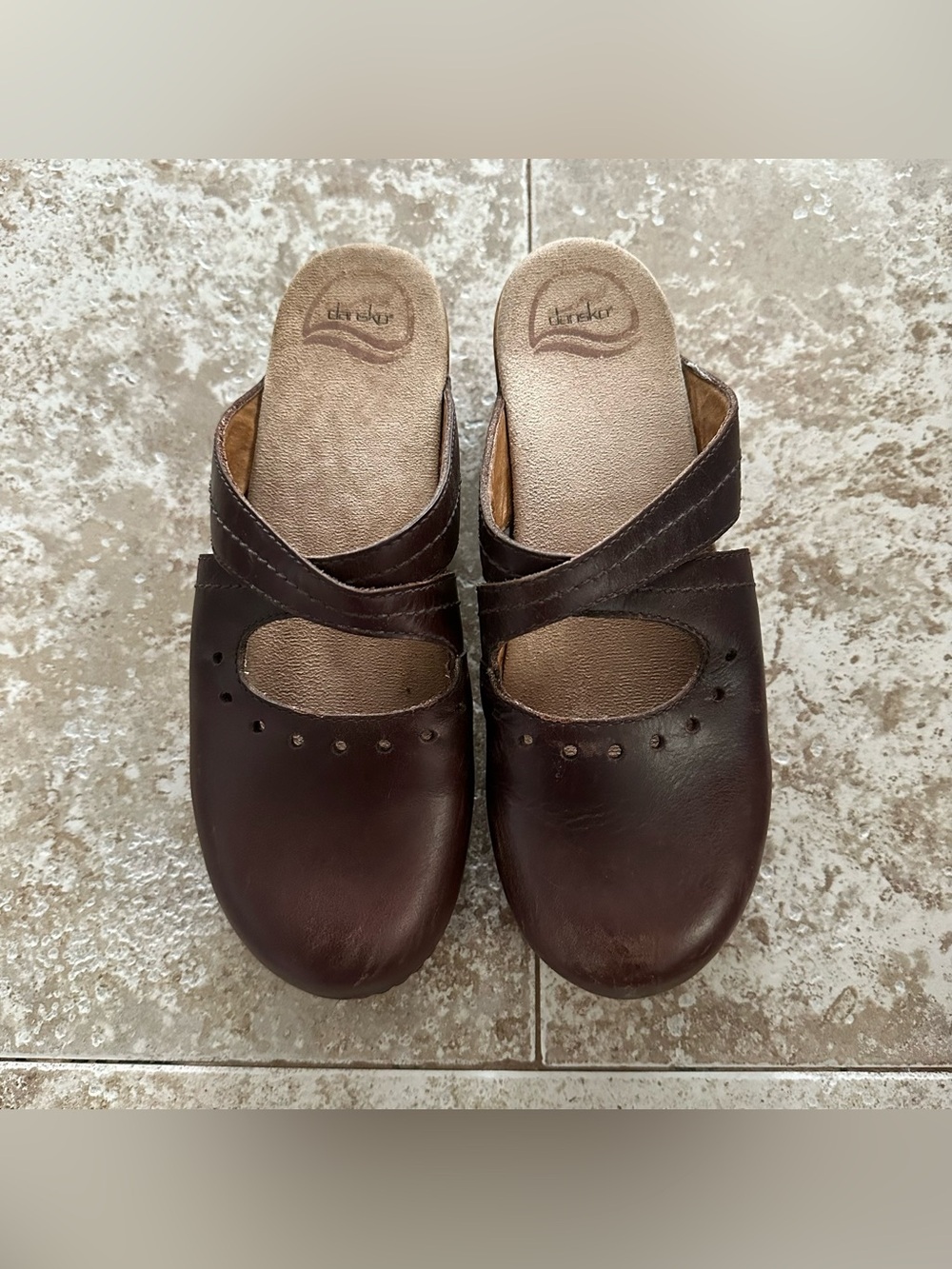 Dansko Brown Leather Cross-Strap Clogs
